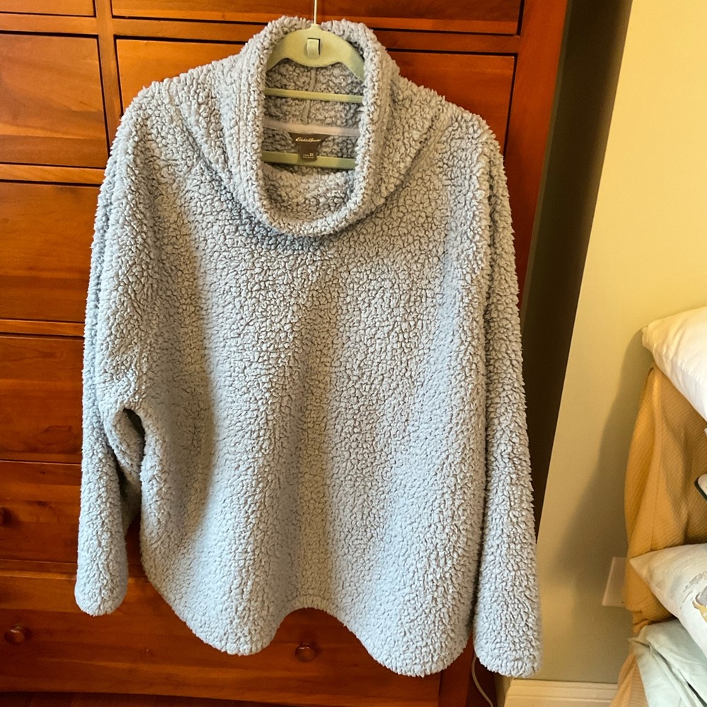Eddie Bauer Soft Blue Teddie Fleece Cowl Neck Sweater